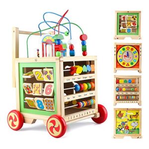 Gemileo Wooden Activity Cube Center Toys with Bead Maze Clocks Shape Sorter Abacus 6 in 1 Learning Educational Toys Birthday Gifts for Toddlers Kid12 Month 1st Girls Boys