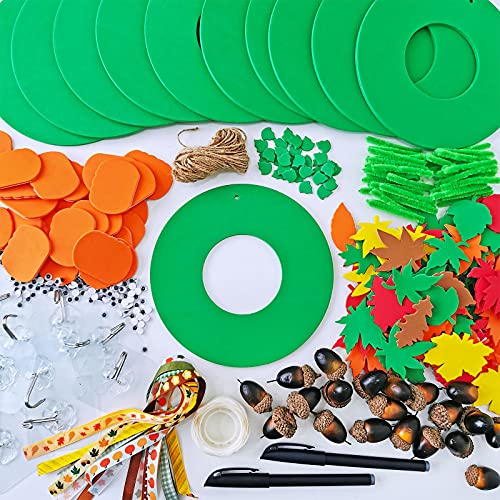 Supla 12 Kits 3D Pumpkin Fall Leaf Wreath Craft Kit DIY Thanksgiving Wreath with Maple Leaves Acorns Bows Wiggle Eyes for Kids Crafts Fall Thanksgiving Halloween Seasonal Decoration | The Storepaperoomates Retail Market - Fast Affordable Shopping
