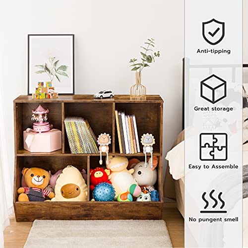 HOOBRO Kids Bookshelf, Bookcase Footboard, Toy Storage Cubby, Children’s Toy Shelf, Toy Storage Cabinet, Suitable for Children’s Room, Playroom, Hallway, Kindergarten, School, Rustic Brown BF32CW01 | The Storepaperoomates Retail Market - Fast Affordable Shopping
