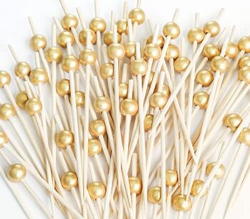 SEANSDA 200PCS Cocktail Picks, Fancy Cocktail Toothpicks for Appetizers Picks, Handmade Bamboo Cocktail Skewers for Appetizers Fruit Party, Gold Pearl Food Picks Charcuterie Accessories (4.7 Inch) | The Storepaperoomates Retail Market - Fast Affordable Shopping