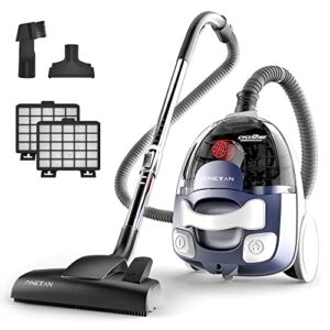 PINETAN Bagless Canister Vacuum Cleaner, with Double HEPA Filtration, Lightweight Design & Powerful Suction, Multi-Surface Cleaning Nozzle and Automatic Cord Rewind – Ocean Blue, UC361