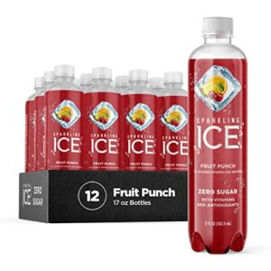 Sparkling Ice, Fruit Punch Sparkling Water, with Antioxidants and Vitamins, Zero Sugar, 17 fl oz Bottles (Pack of 12)