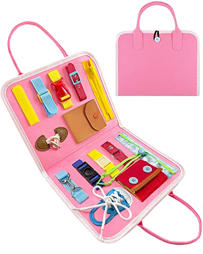 Exorany Busy Board Montessori Toys for Toddlers Sensory Toys Gifts for 1 2 3 4 Year Old Girls & Boys Preschool Toddler Activities Educational Travel Toy Learning Basic Dress Skills (Pink) | The Storepaperoomates Retail Market - Fast Affordable Shopping