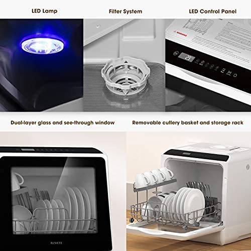 Portable Countertop Dishwashers, NOVETE Compact Dishwashers with 5 L Built-in Water Tank & Inlet Hose, 5 Washing Programs, Baby Care, Air-Dry Function and LED Light for Small Apartments, Dorms and RVs | The Storepaperoomates Retail Market - Fast Affordable Shopping