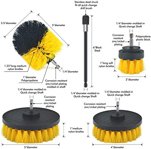 Shieldpro Drill Brush Attachment Set,Power Cleaning Scrub Brush,All Purpose Drill Brushes with Extend Long Attachment for Bathroom and Kitchen Surface,Grout,Tub,Shower,Tile,Corners, Automotive-Yellow | The Storepaperoomates Retail Market - Fast Affordable Shopping