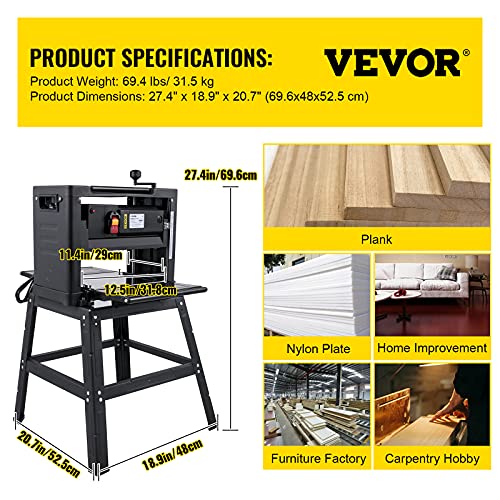 Mophorn Thickness Planer 12.5Inch Thickness Planer Woodworking 1800W Double Cutter Benchtop Thickness Planer 15 AMP With Stand Heavy Duty Dust Exhaust for Woodworking | The Storepaperoomates Retail Market - Fast Affordable Shopping