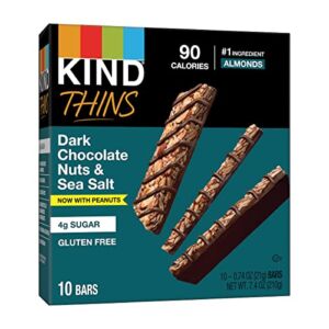 KIND THINS Dark Chocolate Nuts & Sea Salt Bars (Now with Peanuts), Gluten Free Bars, 4g Sugar, 0.74 OZ Bars (60 Count)
