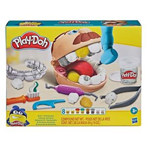 Play-Doh Drill ‘n Fill Dentist Toy for Kids 3 Years and Up with Cavity and Metallic Colored Modeling Compound, 10 Tools, 8 Total Cans, 2 Ounces Each, Non-Toxic, Assorted Colors