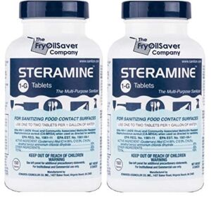 2 x Steramine Bottles of Sanitizing Tablets For Sanitizing Food Contact Surfaces – Kills E-Coli, HIV, Listeria, 1-G, 150 Sanitizer Tablets per Bottle, Blue, Pack of 2 Bottles
