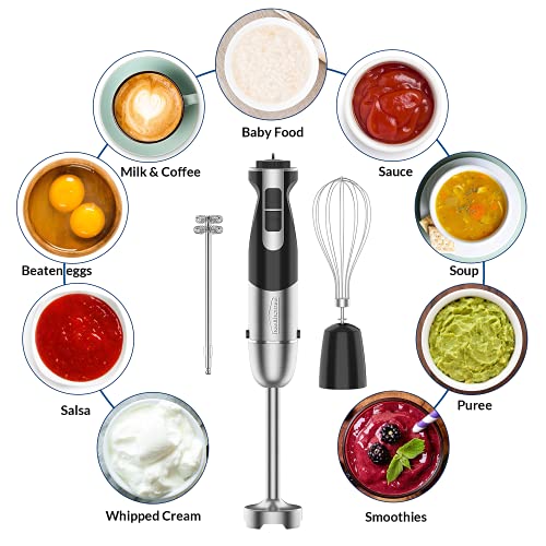 Immersion Blender Handheld, 5-In-1 [Upgraded] Hand Blender, healthomse 800W 12-Speed Powerful Stainless Steel Stick Blender with Milk Frother,Egg Whisk, 4-Blades 500ml Chopper and 700ml Beaker with Lid | The Storepaperoomates Retail Market - Fast Affordable Shopping