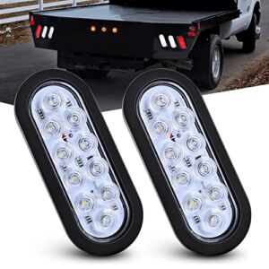 Nilight – TL-09 6 Inch Oval White LED Trailer Tail Lights 2PCS 10 LED w/Flush Mount Grommets Plugs IP67 Waterproof Reverse/Back Up Trailer Lights for RV Truck Jeep, 2 Years Warranty
