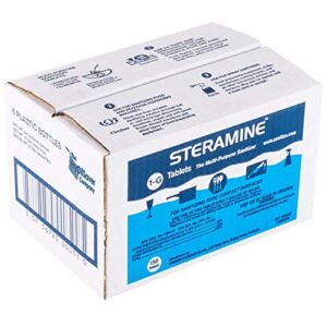 6 x Steramine Quaternary Sanitizing Tablets, Sanitizing Food Contact Surfaces, Kills E-Coli; HIV; Listeria, Model 1-G, 150 Sanitizer Tablets per Bottle, Blue, Pack of 6 Bottles