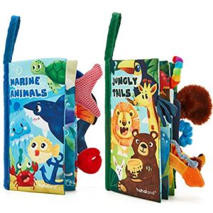 hahaland Baby Books 0-6 Months 2PCS Touch Feel First Cloth Crinkle Soft Books Infant Baby Toys 6 to 12 0-3-6-12-18 Months Baby Boy Girl Shower Gifts Set for Newborn Baby Sensory Learning Stroller Toys