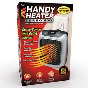 Ontel Handy Heater Turbo 800 Space-Saving Wall Outlet Heater with Advanced Ceramic Technology and Adjustable Thermostat