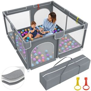 Baby Playpen , Baby Playard, Playpen for Babies with Gate Indoor & Outdoor Kids Activity Center with Anti-Slip Base , Sturdy Safety Playpen with Soft Breathable Mesh , Kid’s Fence for Infants