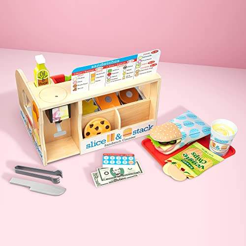 Melissa & Doug Wooden Slice & Stack Sandwich Counter with Deli Slicer – 56-Piece Pretend Play Food Pieces – Wooden Food Toys, Kitchen Play Food Set For Toddlers And Kids Ages 3+ | The Storepaperoomates Retail Market - Fast Affordable Shopping