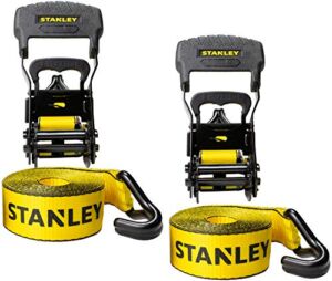 STANLEY S1007 Black/Yellow 1.5″ x 16′ Ratchet Tie Down Straps – Heavy Cargo Hauling (3,300 lbs Break Strength), 2 Pack