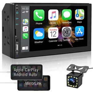 CARPURIDE Double Din Car Stereo with Apple Carplay & Android Auto, 7″ Touchscreen Car Audio Receiver with Bluetooth, Mirror Link, Backup Camera, USB/TF/AUX Port, A/V in, SWC, FM/AM Radio, 2 din