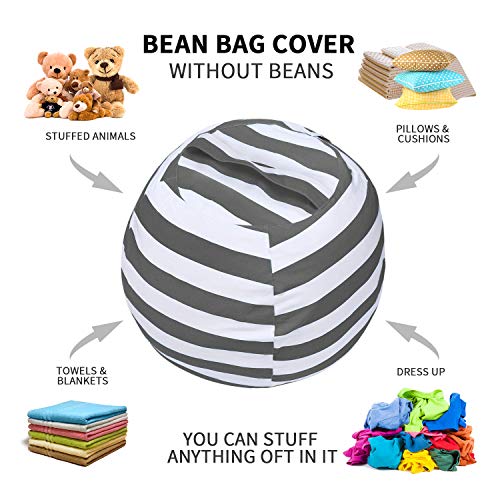 Miaowater 2 PCS Stuffed Animal Storage Bean Bag Chair Cover, Cotton Canvas Beanbag with Zipper for Organizing Kid’s and Adults Room Grey 24″ | The Storepaperoomates Retail Market - Fast Affordable Shopping