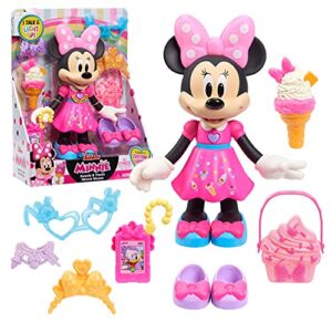 Disney Junior Sweets & Treats Minnie Mouse, Interactive 10-Inch Doll with Lights, Sounds, and Accessories, by Just Play
