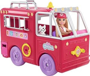 Barbie Chelsea Fire Truck Playset, Chelsea Doll (6 inch), Fold Out Firetruck, 15+ Storytelling Accessories, Stickers, Ages 3 Years Old & Up