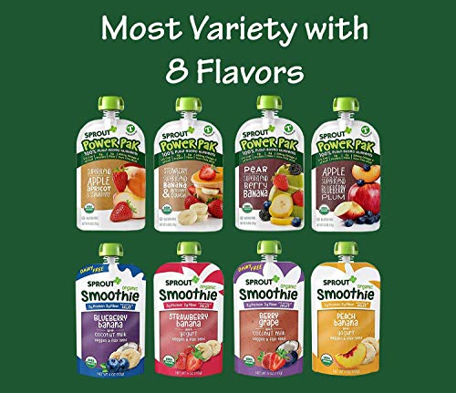 Sprout Organic Baby Food, Stage 4 Toddler Pouches, 8 Flavor Power Pak and Smoothie Sampler, 4 Oz Purees 12 Count (Pack of 1) | The Storepaperoomates Retail Market - Fast Affordable Shopping