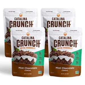 Catalina Crunch Mint Chocolate Keto Cereal 4 Pack (9oz Bags) | Low Carb, Sugar Free, Gluten Free | Keto Snacks, Vegan, Plant Based Protein | Breakfast Protein Cereals | Keto Friendly Food