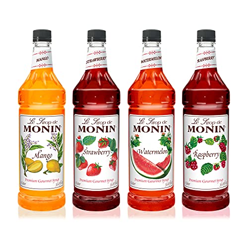 Monin – Monin Syrup Summer Variety Pack, Fruit Flavored Syrup, Mango, Strawberry, Raspberry, & Watermelon Syrup, Simple Syrup for Margaritas, Lemonade, Cocktails, & More, Clean Label (1 Liter, 4-Pack) | The Storepaperoomates Retail Market - Fast Affordable Shopping