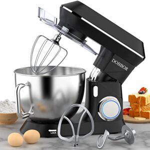 9.5QT Stand Mixer, DOBBOR 660W 7 Speeds Tilt-Head Kitchen Mixers, Food Mixer Bowl with Dough Hook, Whisk, Beater, Splash Guard for Baking Bread, Cake, Cookie, Pizza, Muffin, Salad and More – Black