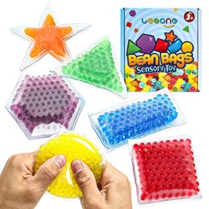 Sensory Water Beads Toy for Kids 6 Pack, Shapes Learning Toy for Toddlers, Fidget Stress Toys for Autism/ Anxiety Relief for Adults,Bean Bags Great for Cornhole Tossing Carnival Backyard (Shape)