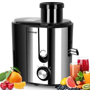 HERRCHEF Juicer Machines, 600W Juice Extractor with 3” Big Mouth Feed Chute, Anti-drip Compact Juicer Machines Vegetable and Fruit , Easy to Clean, BPA-Free Stainless Steel Centrifugal Juicer