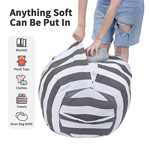 Miaowater 2 PCS Stuffed Animal Storage Bean Bag Chair Cover, Cotton Canvas Beanbag with Zipper for Organizing Kid’s and Adults Room Grey 24″ | The Storepaperoomates Retail Market - Fast Affordable Shopping