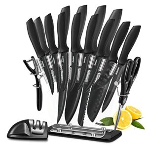 MIDONE Knife Set, 17 Pieces German Stainless Steel Kitchen Knife Set, Include Kitchen Accessories, Black