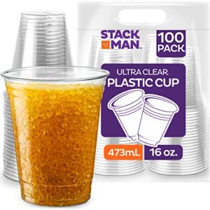 [100 Pack – 16 oz.] Clear Disposable Plastic Cups PET Crystal Clear Disposable 16oz Plastic Cups