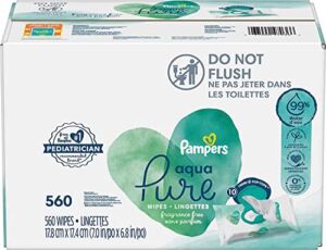 Baby Wipes, Pampers Aqua Pure Sensitive Water Baby Diaper Wipes, Hypoallergenic and Unscented, 10X Pop-Top Packs, 560 Count (Packaging May Vary)