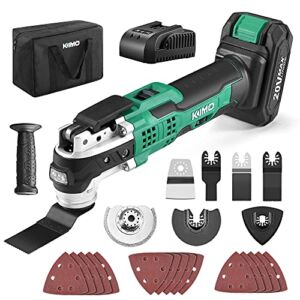 KIMO 20V Cordless Oscillating Tool Kit w/26-Pcs Accessories, 21000 OPM, 6 Variable Speed & 3°Oscillating Angle, LED & Quick-Changer, Multitool Oscillating Tool for Cutting Wood Nail/Scraping/Sanding