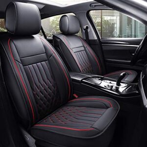 Aierxuan 5pcs Car Seat Covers Full Set with Waterproof Leather,Airbag Compatible Automotive Vehicle Cushion Cover Universal fit for Most Cars (Black and red)