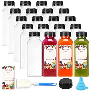 SUPERLELE 20pcs 12oz Empty Plastic Juice Bottles with Caps, Reusable Water Bottles, Clear Bulk Drink Containers with Black Tamper Evident Lids for Juicing, Smoothie, Drinking and Other Beverages