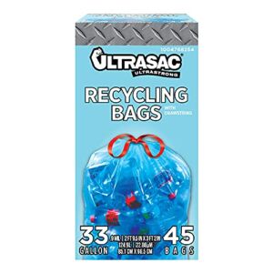 Ultrasac Blue Recycling Bags 33 Gallon 0.9 MIL, 33.5″ x 38″ – Pack of 45 – for Recycling, Kitchen, Industrial, & Commercial