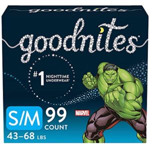 Goodnites Nighttime Bedwetting Underwear, Boys’ S/M (43-68 lb.), 99ct, FSA/HSA-Eligible