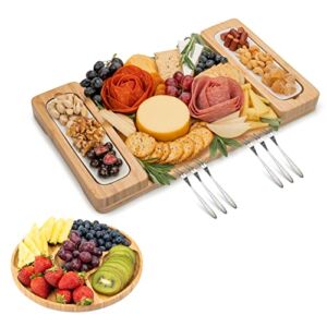 SMIRLY Bamboo Cheese Board Set – Large Charcuterie Board Set – Wooden Cheese Boards Charcuterie Boards – Unique Housewarming Gift – Appetizer & Cheese Platter, Meat and Cheese Tray, Wood Serving Board
