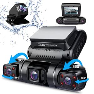 PRUVEEO Dash Cam, 4 Channel Quad Camera Front, Left, Right and Rear, Front and Rear Inside, Built-in GPS, 256 Gb Max, D90
