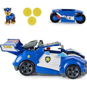 Paw Patrol Chase 2-in-1 Transforming Movie City Cruiser Toy Car with Motorcycle, Lights, Sounds and Action Figure, Kids Toys for Ages 3 and up