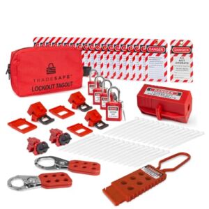 TRADESAFE Electrical Lockout Tagout Kit – Hasps, Clamp on and Universal Multipole Circuit Breaker Lockouts, Lockout Tags, Plug Lockout, Loto Locks Set (1 Key Per Lock) for Lock Out Tag Out Stations