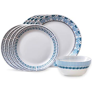 Corelle Everyday Expressions 12-Pc Dinnerware Set, Service for 4, Durable and Eco-Friendly, Higher Rim Glass Plate & Bowl Set, Microwave and Dishwasher Safe, Azure Medallion | The Storepaperoomates Retail Market - Fast Affordable Shopping