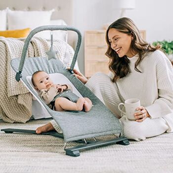 Baby Delight Alpine Deluxe Portable Bouncer, Infant, 0 – 6 months, Charcoal Tweed | The Storepaperoomates Retail Market - Fast Affordable Shopping