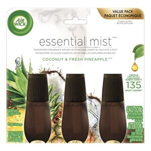 Air Wick Essential Mist Refill, 3ct, Coconut & Pineapple, Essential Oils, Air Freshener, Diffuser Not Included