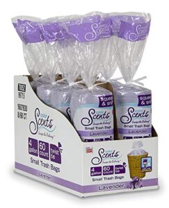 Color Scents Small Trash Bags – 4 Gallon, 480 Total Bags (8 Packs of 60 Count), Twist Tie – Lavender Bag in Lavender Scent