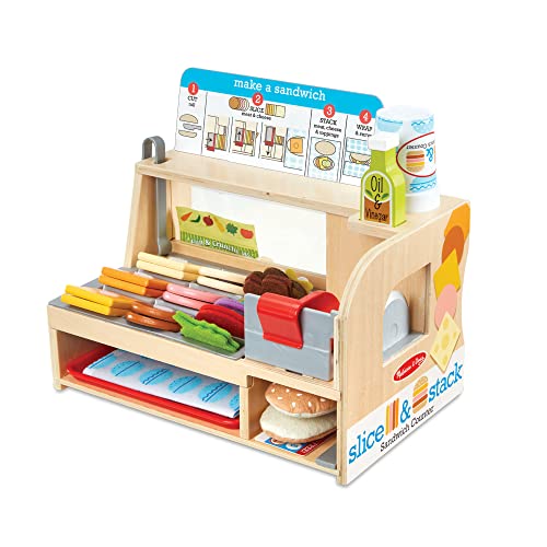 Melissa & Doug Wooden Slice & Stack Sandwich Counter with Deli Slicer – 56-Piece Pretend Play Food Pieces – Wooden Food Toys, Kitchen Play Food Set For Toddlers And Kids Ages 3+ | The Storepaperoomates Retail Market - Fast Affordable Shopping