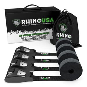Rhino USA Lashing Tie Down Straps (4PK) – 1,320lb Guaranteed Max Break Strength, Includes (4) Heavy Duty 1in x 12ft Cam Buckle Pull Straps. Best for Securing Cargo, Kayak, Cooler, Roof Rack, Etc
